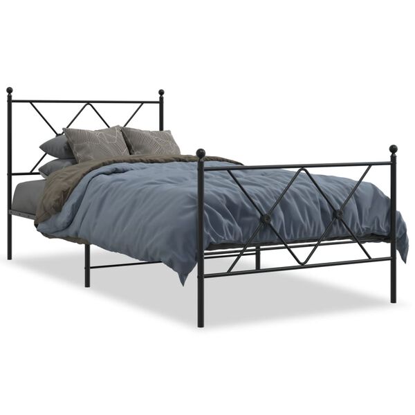 vidaXL Estrutura de cama com cabeceira e p&eacute;s 90x190 cm metal preto