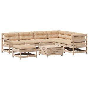 vidaXL 8 pcs conjunto lounge de jardim c/ almofad&otilde;es pinho maci&ccedil;o