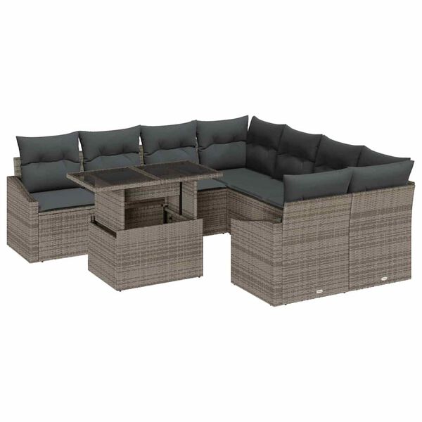 vidaXL Conjunto de Sof&aacute; de Jardim 9 pcs Cinzeto Rattan Sint&eacute;tico