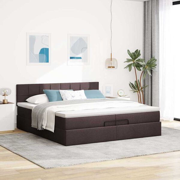 vidaXL Estrutura de cama otomana com colch&atilde;o 200x200cm castanho-escuro