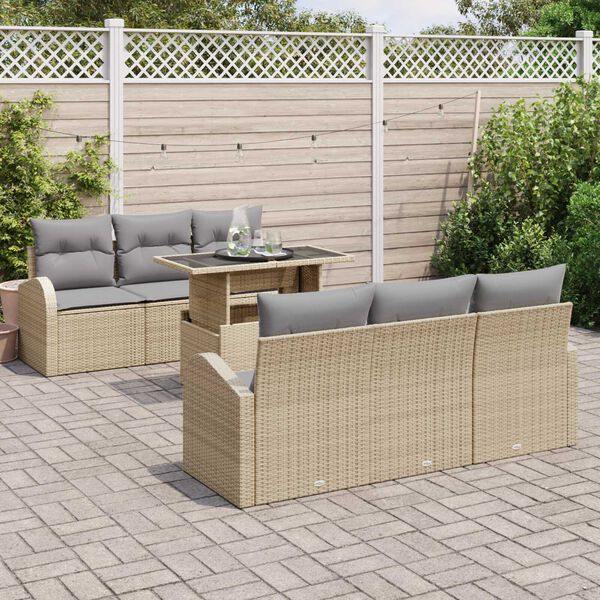 vidaXL Conjunto de Sof&aacute; de Jardim 7 pcs Bege Rattan Sint&eacute;tico