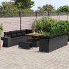 vidaXL Conjunto de Sof&aacute; de Jardim com almofada 11 pcs Preto vime PE