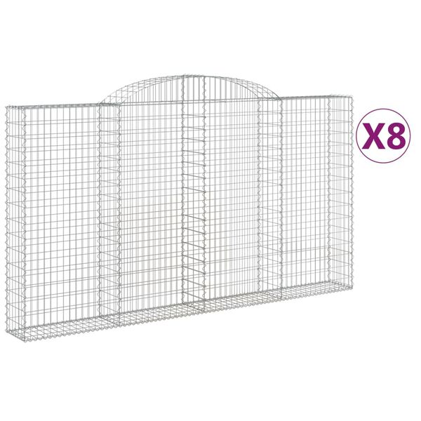 vidaXL Cestos gabi&atilde;o arqueados 8pcs 300x30x160/180cm ferro galvanizado