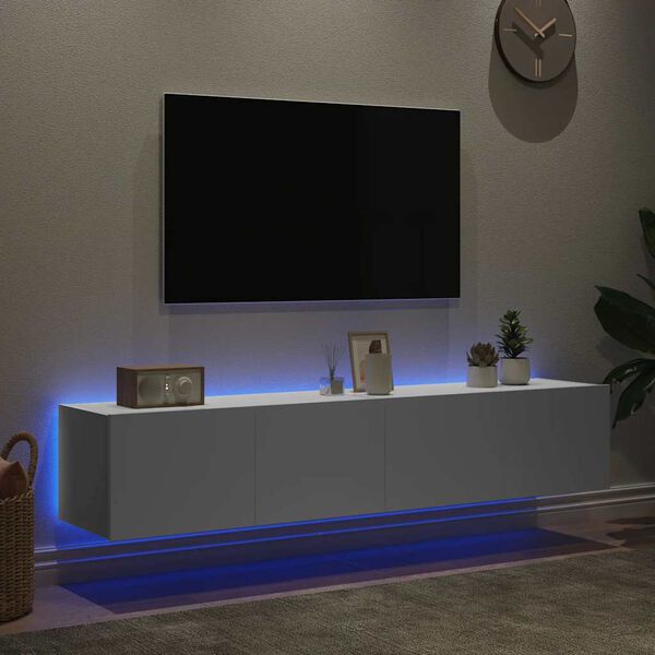 vidaXL M&oacute;veis de parede p/ TV com luzes LED 2 pcs 80x35x31 cm branco