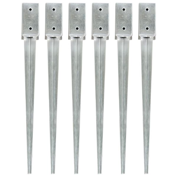 vidaXL Estacas de enterrar 6 pcs 7x7x75 cm aço galvanizado prateado