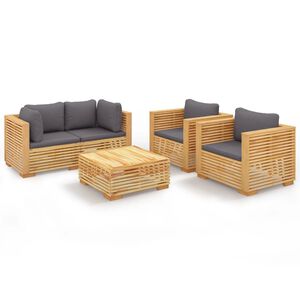 vidaXL 5 pcs conjunto lounge jardim c/ almofad&otilde;es madeira teca maci&ccedil;a