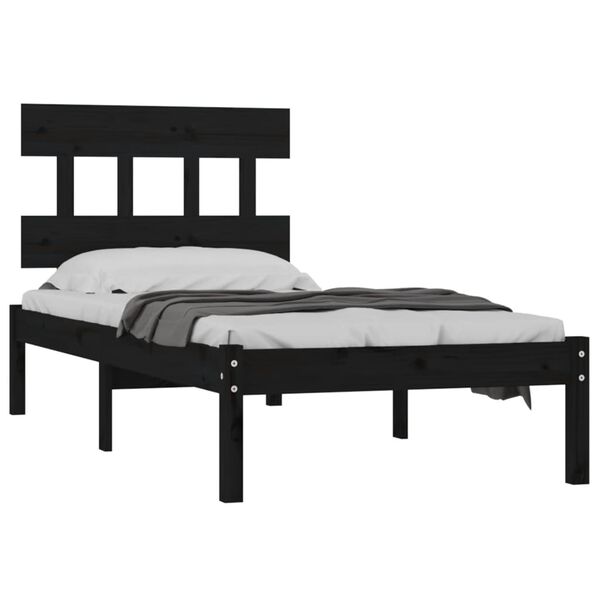 vidaXL Estrutura de cama 100x200 cm madeira maciça preto