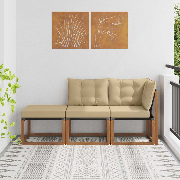 vidaXL Unidades de Sof&aacute; Seccional Externo 3 Pe&ccedil;a Natural e Bege