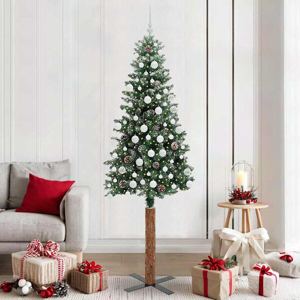 vidaXL &Aacute;rvore de Natal Slim com 300 LEDs com suporte Verde 210 cm