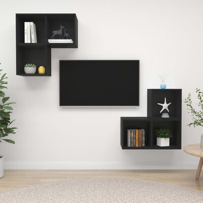 vidaXL 4 pcs conjunto de móveis de TV contraplacado preto