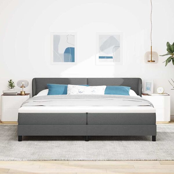 vidaXL Cama Box com colch&atilde;o Cinzento escuro 200 x 200 cm tecido