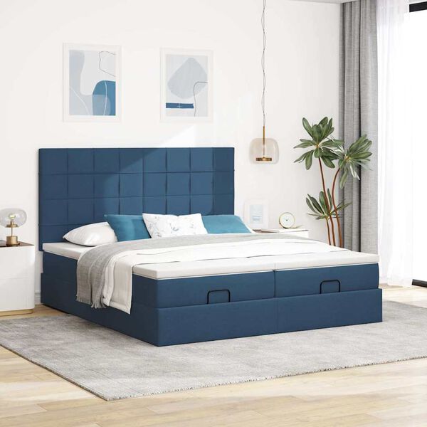 vidaXL Estrutura de cama otomana com colch&otilde;es 160x200cm tecido azul