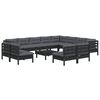 vidaXL 13 pcs conjunto lounge jardim c/ almofadões pinho maciço preto