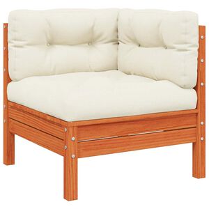 vidaXL Sof&aacute; canto p/ jardim c/ almofad&otilde;es pinho maci&ccedil;o castanho cera