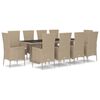 vidaXL 11 pcs conjunto de jantar p/ jardim com almofad&otilde;es vime PE bege