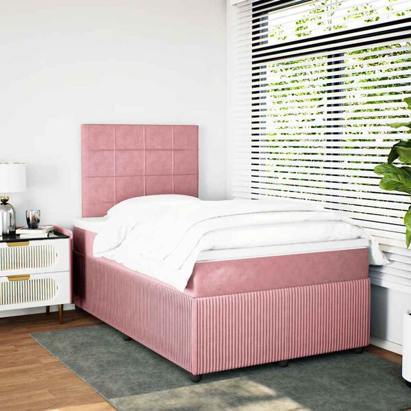 vidaXL Cama boxspring com colch&atilde;o 120x200 cm veludo rosa