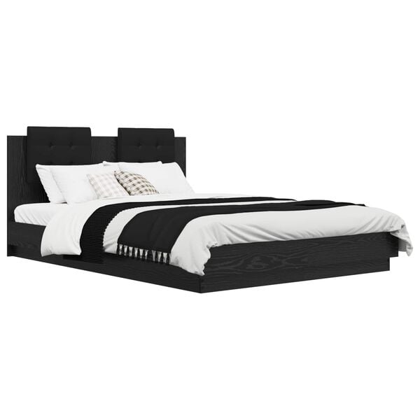 vidaXL Estrutura de Cama com Cabeceira Carvalho Preto 150 x 200 cm