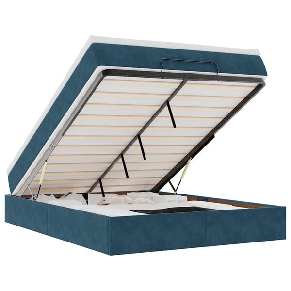 vidaXL Estrutura de cama otomana com colch&atilde;o 140x200 cm azul escuro