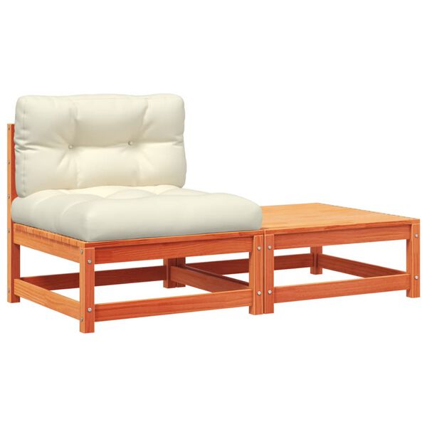 vidaXL Sofá sem apoio braços para jardim c/ almofadões e apoio de pés