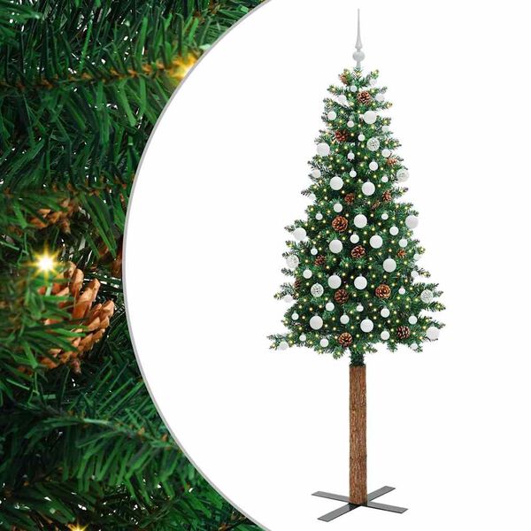 vidaXL &Aacute;rvore de Natal Slim com 300 LEDs com suporte Verde 210 cm