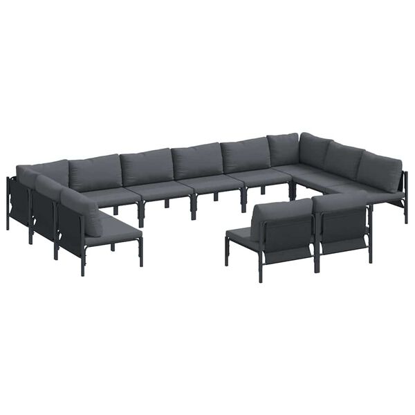 vidaXL Conjunto de Sofá de Jardim com almofada 12 pcs Preto Aço