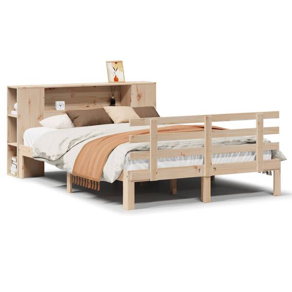 vidaXL Cama com estante sem colchão 140x190 cm pinho maciço