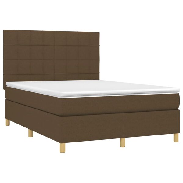 vidaXL Cama box spring c/ colch&atilde;o/LED 140x200cm tecido castanho-escuro