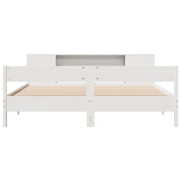 vidaXL Cama com estante sem colch&atilde;o 180x200 cm pinho maci&ccedil;o branco