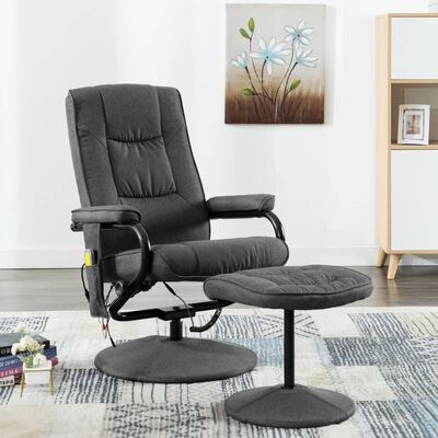 vidaXL Cadeira massagens reclinável + apoio pés tecido cinzento-escuro