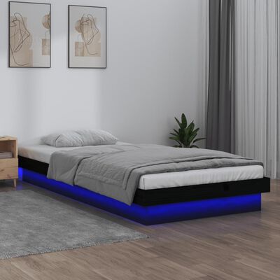 vidaXL Estrutura de cama c/ luzes LEDs 100x200cm madeira maciça preto
