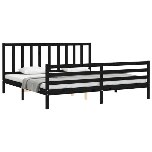 vidaXL Estrutura de cama com cabeceira 200x200 cm madeira maci&ccedil;a preto