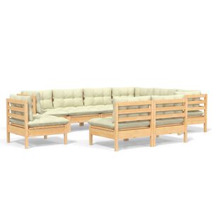 vidaXL 9 pcs conjunto lounge jardim c/ almofad&otilde;es creme pinho maci&ccedil;o