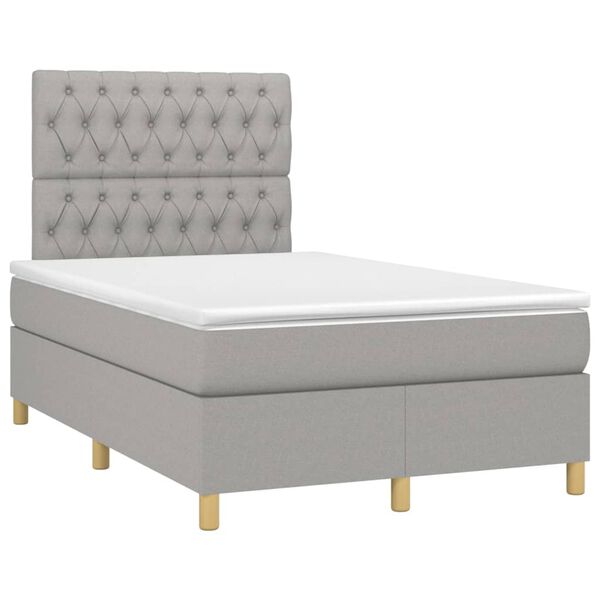 vidaXL Cama box spring c/ colch&atilde;o e LED 120x200 cm tecido cinza-claro