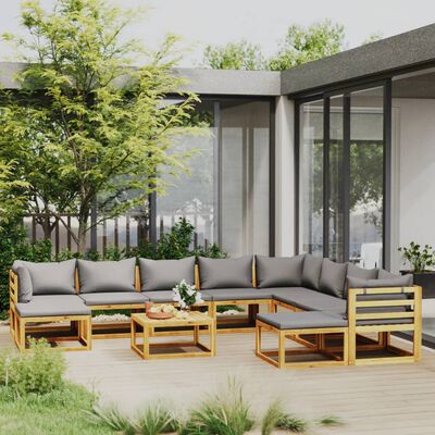 vidaXL 11 pcs conjunto lounge de jardim com almofadões acácia maciça