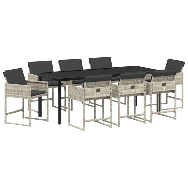 vidaXL Conjunto de Jantar para Jardim 9 pcs Cinzento-claro vime PE