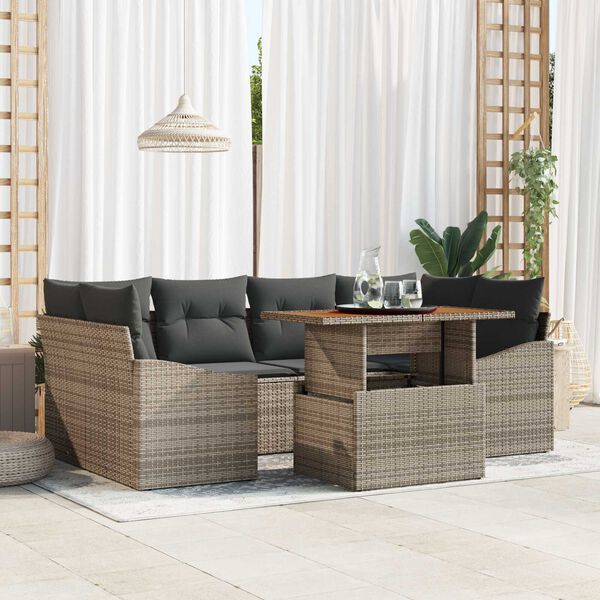 vidaXL Conjunto de Sofá de Jardim 7 pcs Cinzeto Rattan Sintético
