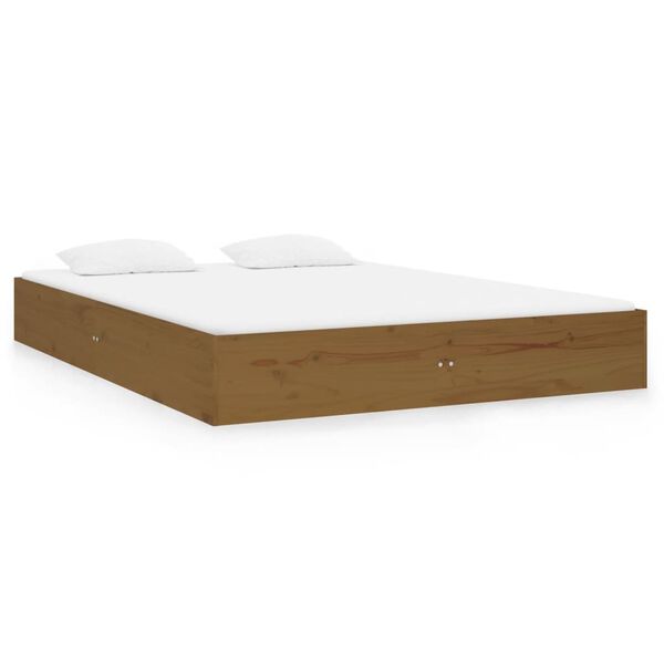 vidaXL Estrutura de cama casal 135x190 cm madeira maci&ccedil;a castanho-mel