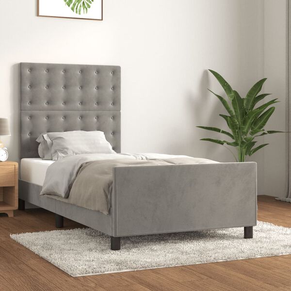 vidaXL Estrutura de cama sem colch&atilde;o 90x190 cm veludo cinzento-claro