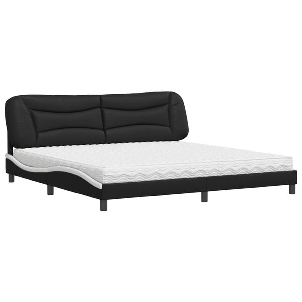 vidaXL Cama com colch&atilde;o Hvar 200x200 cm couro artificial preto e branco