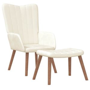 vidaXL Cadeira de descanso com banco veludo branco nata