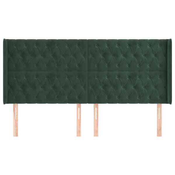 vidaXL Cabeceira cama c/ abas veludo 203x16x118/128 cm verde-escuro