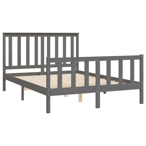 vidaXL Estrutura de cama com cabeceira 140x200 cm pinho maci&ccedil;o cinza