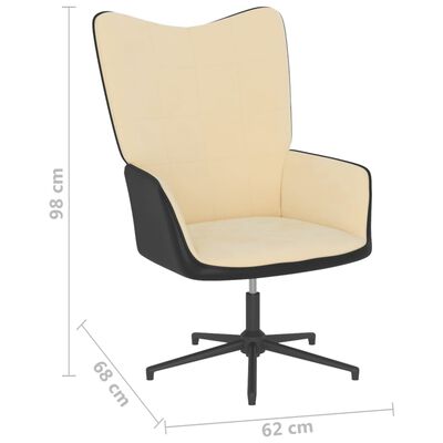 vidaXL Cadeira de descanso com banco PVC e veludo branco nata