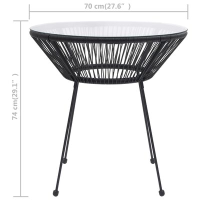 vidaXL Mesa de jantar para jardim Ø70x74 cm vime e vidro preto