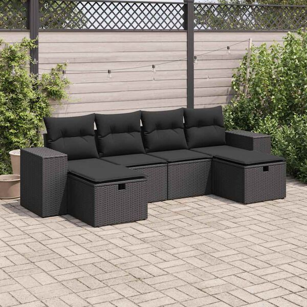 vidaXL 6 pcs conjunto sof&aacute;s de jardim c/ almofad&otilde;es vime PE preto