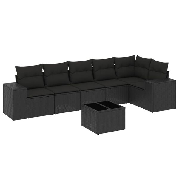 vidaXL 7 pcs conjunto de sof&aacute;s p/ jardim c/ almofad&otilde;es vime PE preto
