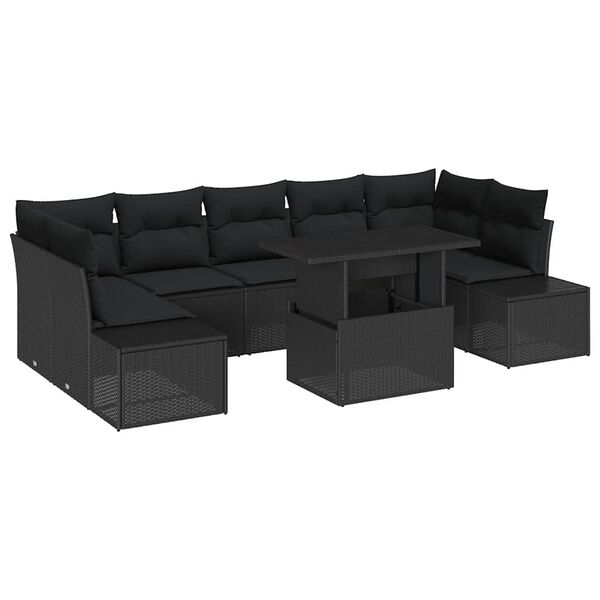 vidaXL Conjunto de Sof&aacute;s com almofada Manual 8 pcs Preto vime PE