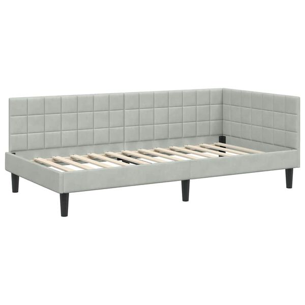 vidaXL Estrutura de Cama de Canto Cinzento-claro 90 x 200 cm Veludo
