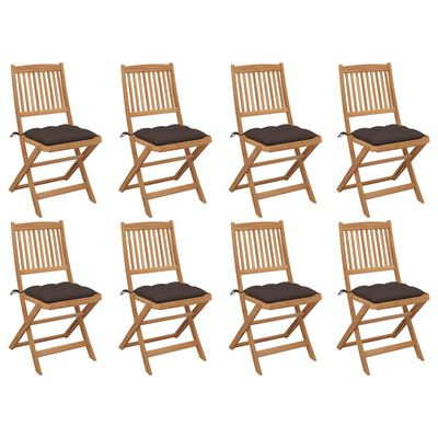 vidaXL Cadeiras de exterior dobráveis c/ almofadões 8pcs acácia maciça