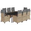 vidaXL 9 pcs conj. jantar jardim c/ almofad&otilde;es vime PE bege misturado